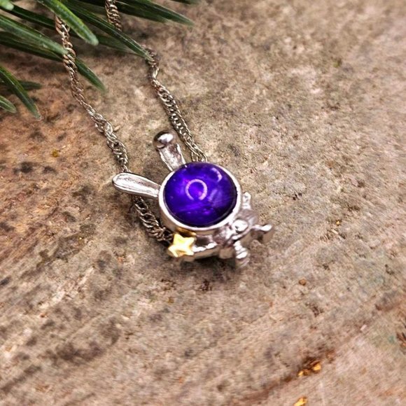 Genuine Nature Purple Meteorite Bunny Astronaut S925 Pendant Necklace - Picture 7 of 10